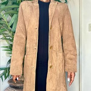 Genuine Leather Light Brown Lapel Neck Coat (M)